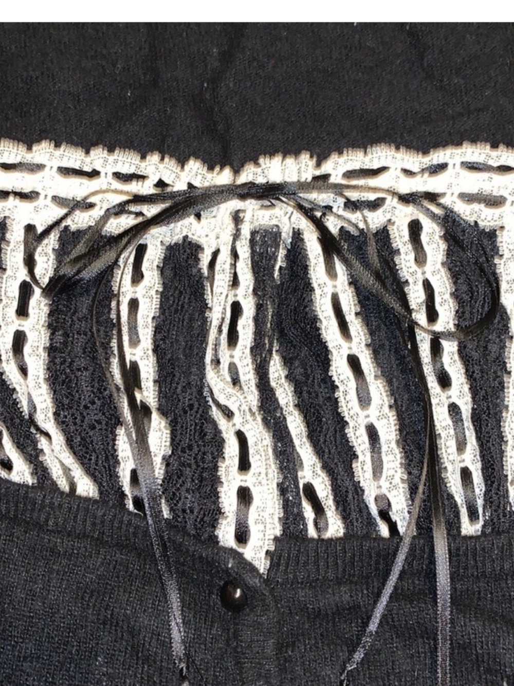 Vintage Betsey Johnson milkmaid black/white cardigan sz.M - Picture 2 of 4